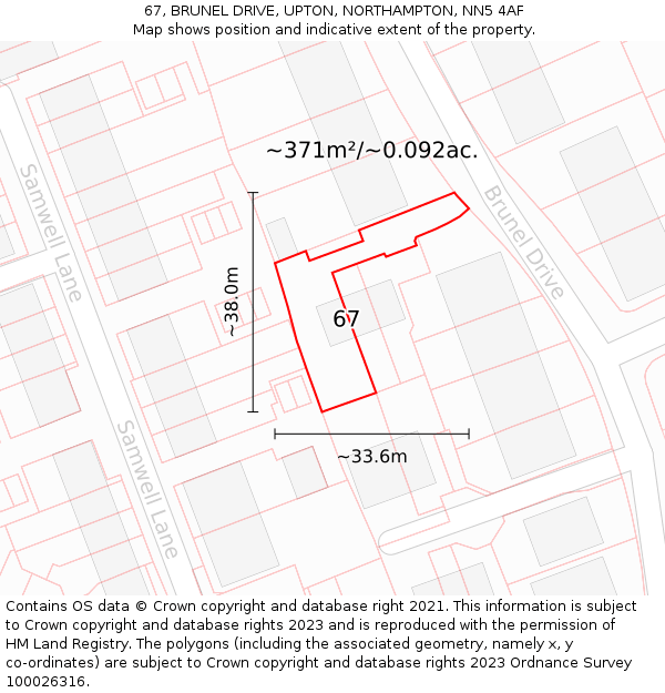 67, BRUNEL DRIVE, UPTON, NORTHAMPTON, NN5 4AF: Plot and title map