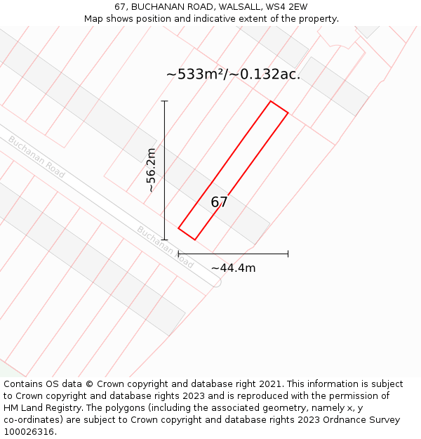 67, BUCHANAN ROAD, WALSALL, WS4 2EW: Plot and title map