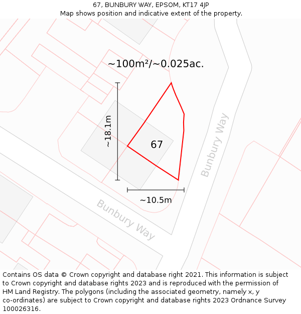 67, BUNBURY WAY, EPSOM, KT17 4JP: Plot and title map