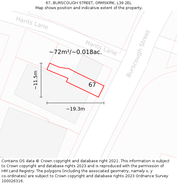 67, BURSCOUGH STREET, ORMSKIRK, L39 2EL: Plot and title map