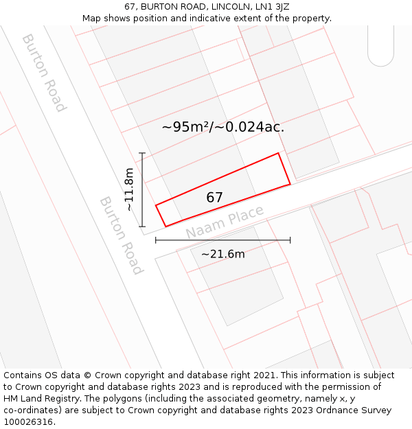 67, BURTON ROAD, LINCOLN, LN1 3JZ: Plot and title map