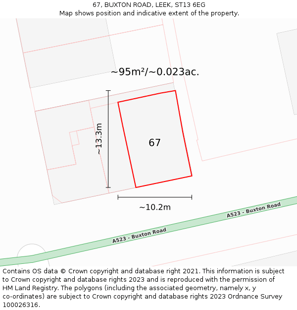 67, BUXTON ROAD, LEEK, ST13 6EG: Plot and title map