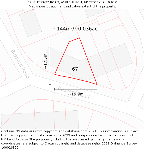 67, BUZZARD ROAD, WHITCHURCH, TAVISTOCK, PL19 9FZ: Plot and title map