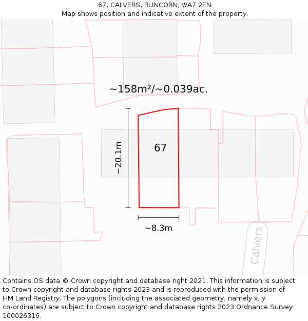 67, CALVERS, RUNCORN, WA7 2EN: Plot and title map