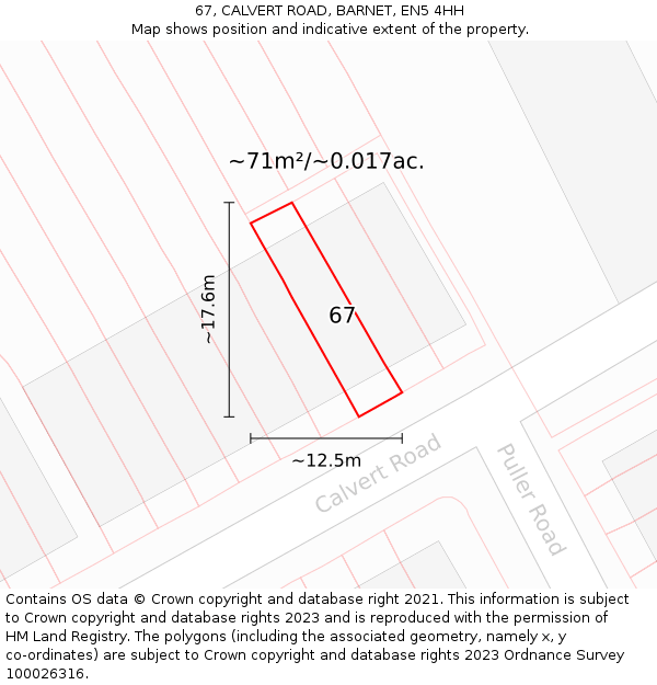 67, CALVERT ROAD, BARNET, EN5 4HH: Plot and title map