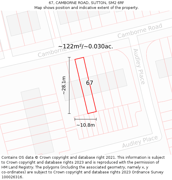 67, CAMBORNE ROAD, SUTTON, SM2 6RF: Plot and title map