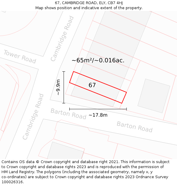 67, CAMBRIDGE ROAD, ELY, CB7 4HJ: Plot and title map