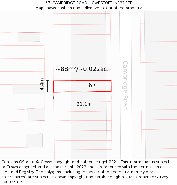 67, CAMBRIDGE ROAD, LOWESTOFT, NR32 1TF: Plot and title map