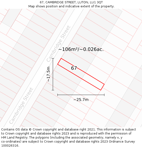 67, CAMBRIDGE STREET, LUTON, LU1 3QT: Plot and title map