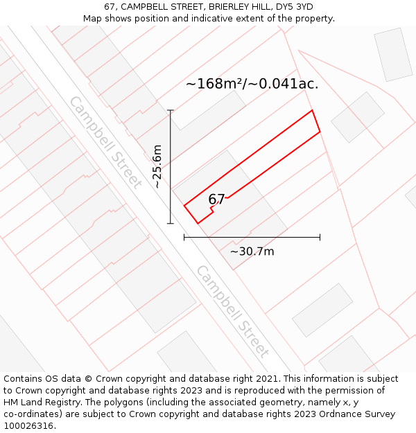 67, CAMPBELL STREET, BRIERLEY HILL, DY5 3YD: Plot and title map