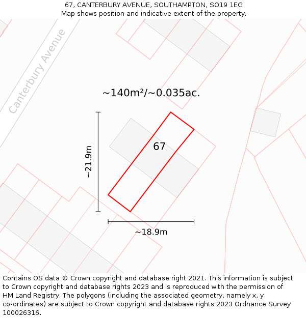67, CANTERBURY AVENUE, SOUTHAMPTON, SO19 1EG: Plot and title map
