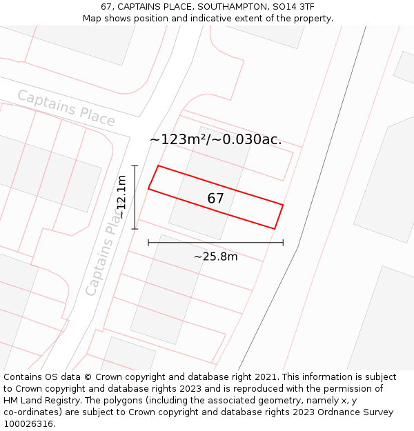 67, CAPTAINS PLACE, SOUTHAMPTON, SO14 3TF: Plot and title map