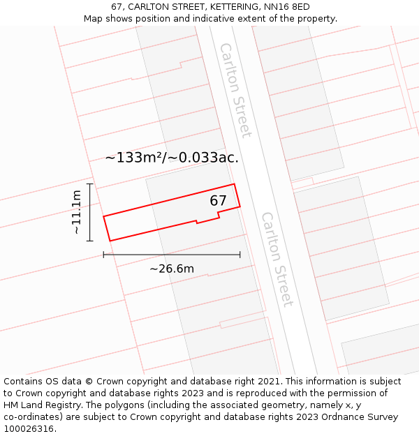 67, CARLTON STREET, KETTERING, NN16 8ED: Plot and title map