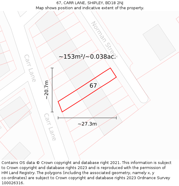67, CARR LANE, SHIPLEY, BD18 2NJ: Plot and title map