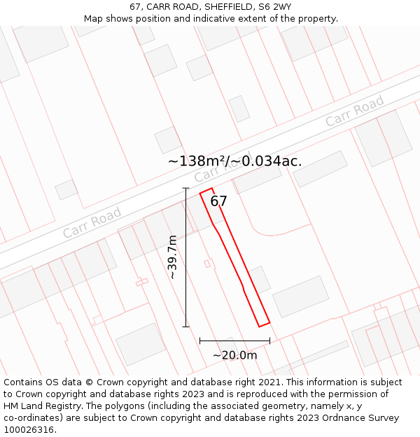 67, CARR ROAD, SHEFFIELD, S6 2WY: Plot and title map
