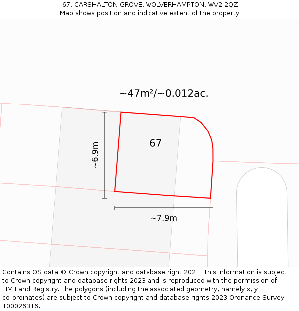 67, CARSHALTON GROVE, WOLVERHAMPTON, WV2 2QZ: Plot and title map