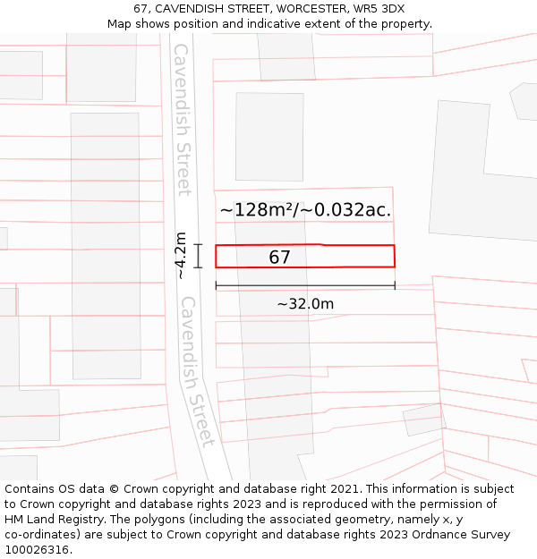 67, CAVENDISH STREET, WORCESTER, WR5 3DX: Plot and title map