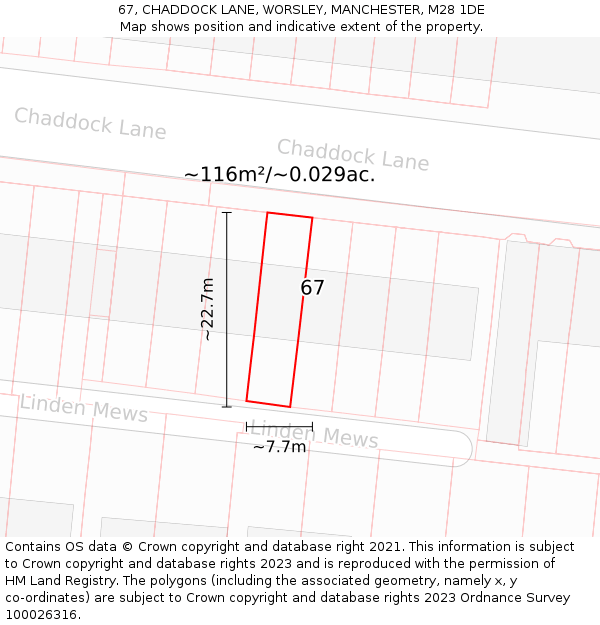67, CHADDOCK LANE, WORSLEY, MANCHESTER, M28 1DE: Plot and title map