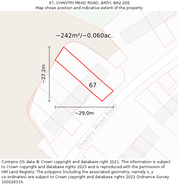 67, CHANTRY MEAD ROAD, BATH, BA2 2DE: Plot and title map