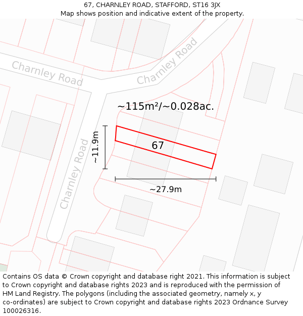 67, CHARNLEY ROAD, STAFFORD, ST16 3JX: Plot and title map