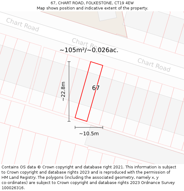 67, CHART ROAD, FOLKESTONE, CT19 4EW: Plot and title map