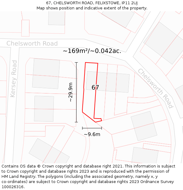 67, CHELSWORTH ROAD, FELIXSTOWE, IP11 2UJ: Plot and title map
