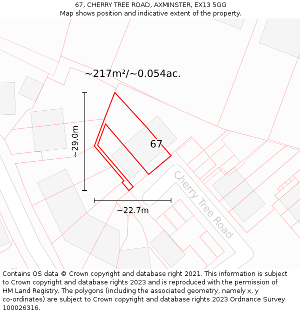 67, CHERRY TREE ROAD, AXMINSTER, EX13 5GG: Plot and title map