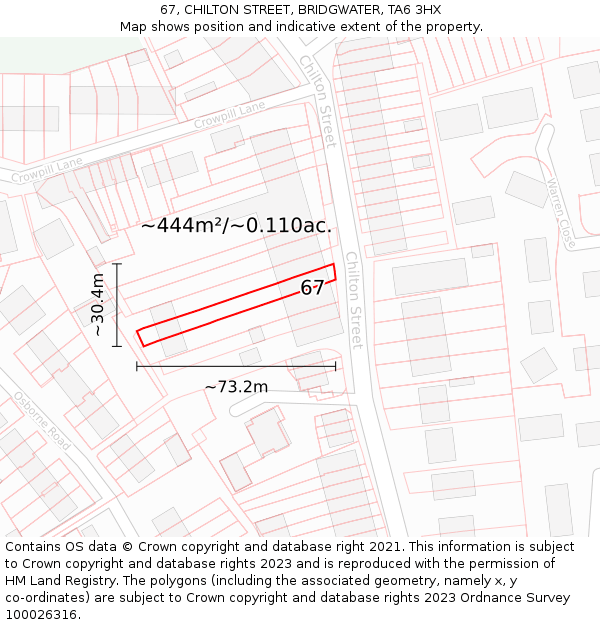 67, CHILTON STREET, BRIDGWATER, TA6 3HX: Plot and title map