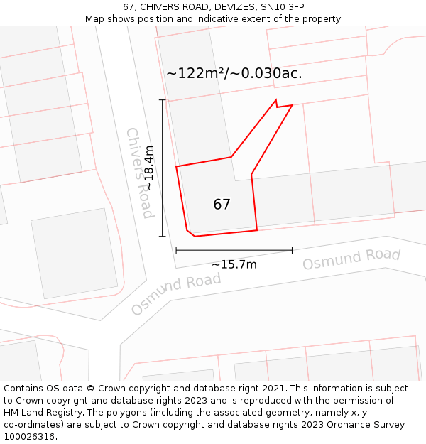 67, CHIVERS ROAD, DEVIZES, SN10 3FP: Plot and title map