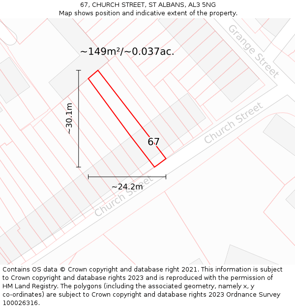 67, CHURCH STREET, ST ALBANS, AL3 5NG: Plot and title map