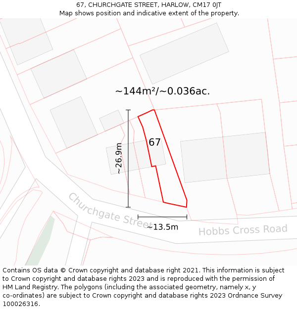67, CHURCHGATE STREET, HARLOW, CM17 0JT: Plot and title map