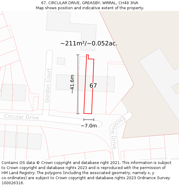 67, CIRCULAR DRIVE, GREASBY, WIRRAL, CH49 3NA: Plot and title map