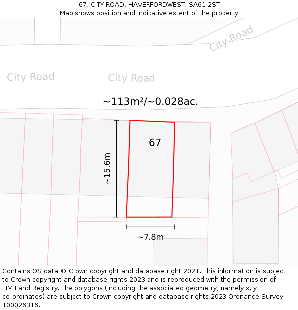 67, CITY ROAD, HAVERFORDWEST, SA61 2ST: Plot and title map