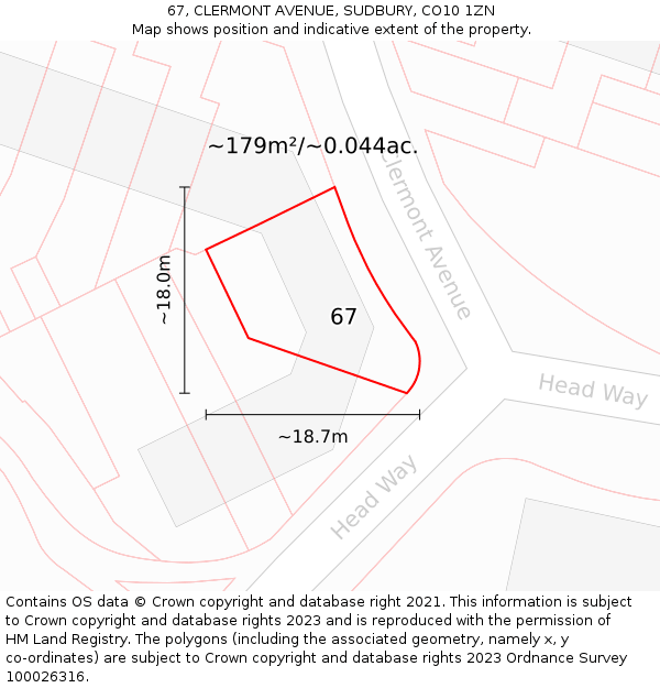 67, CLERMONT AVENUE, SUDBURY, CO10 1ZN: Plot and title map