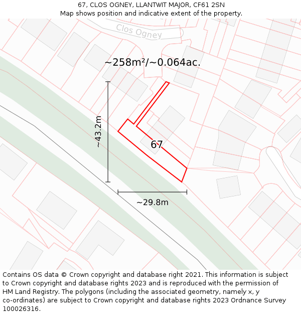 67, CLOS OGNEY, LLANTWIT MAJOR, CF61 2SN: Plot and title map