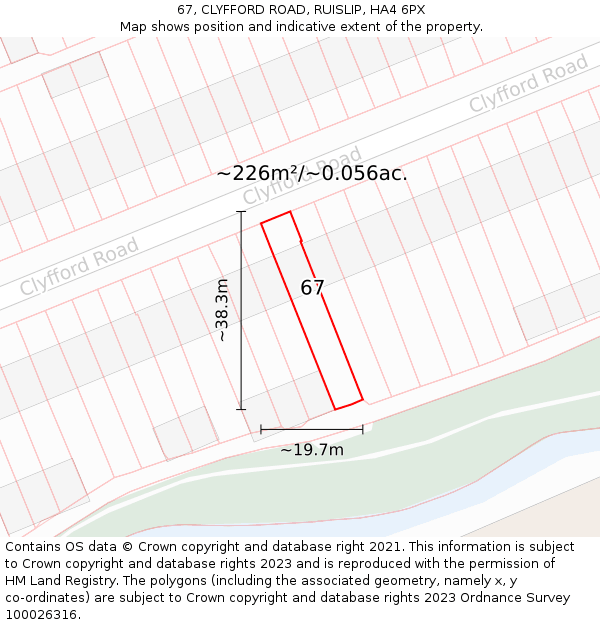 67, CLYFFORD ROAD, RUISLIP, HA4 6PX: Plot and title map