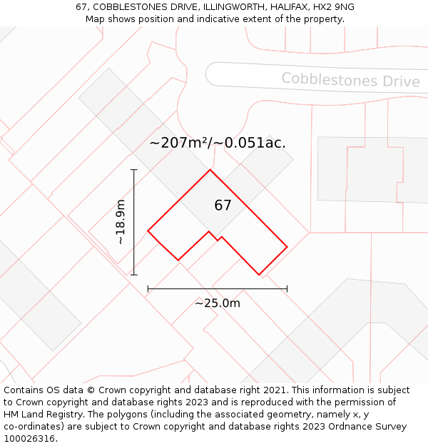67, COBBLESTONES DRIVE, ILLINGWORTH, HALIFAX, HX2 9NG: Plot and title map