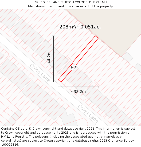 67, COLES LANE, SUTTON COLDFIELD, B72 1NH: Plot and title map