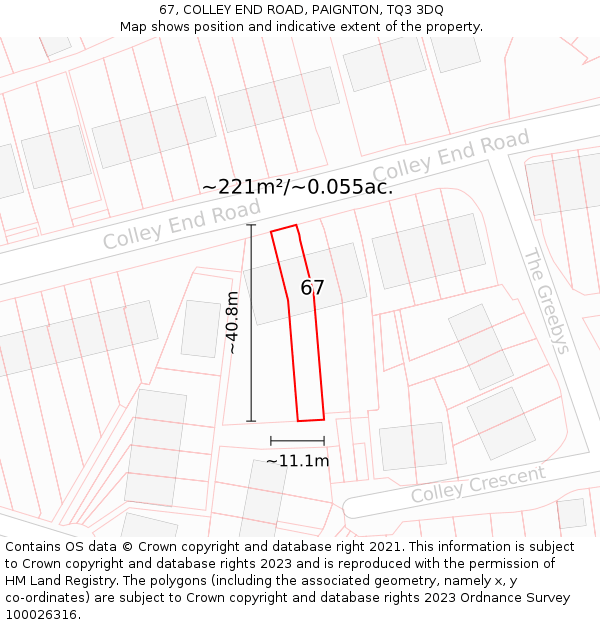 67, COLLEY END ROAD, PAIGNTON, TQ3 3DQ: Plot and title map