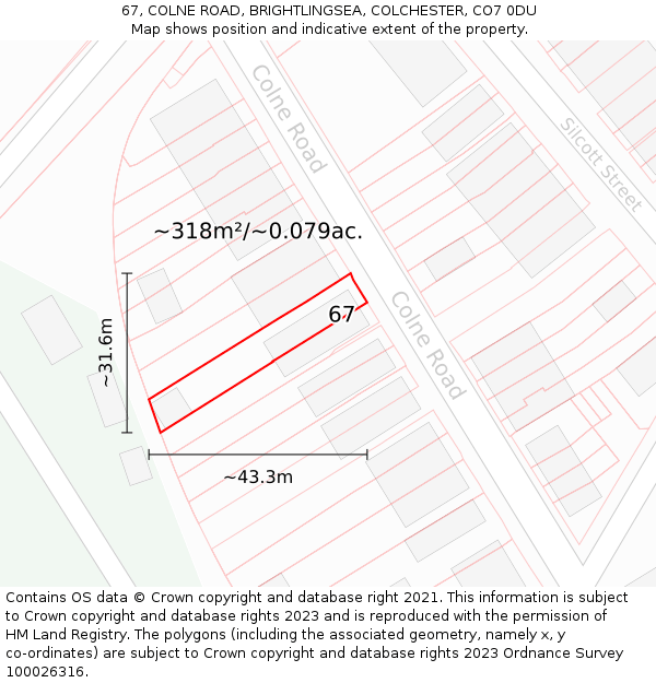 67, COLNE ROAD, BRIGHTLINGSEA, COLCHESTER, CO7 0DU: Plot and title map