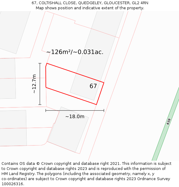 67, COLTISHALL CLOSE, QUEDGELEY, GLOUCESTER, GL2 4RN: Plot and title map
