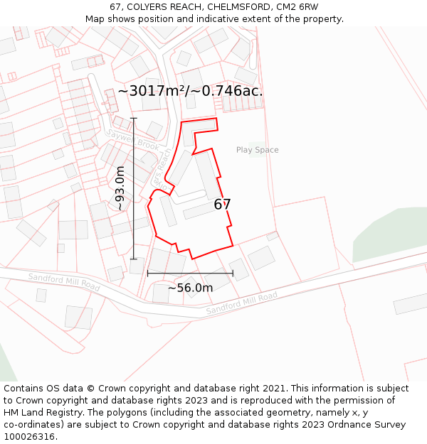 67, COLYERS REACH, CHELMSFORD, CM2 6RW: Plot and title map
