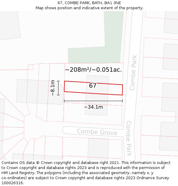 67, COMBE PARK, BATH, BA1 3NE: Plot and title map