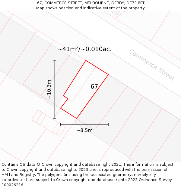 67, COMMERCE STREET, MELBOURNE, DERBY, DE73 8FT: Plot and title map