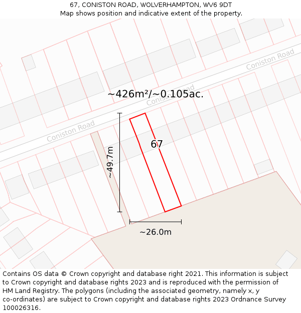 67, CONISTON ROAD, WOLVERHAMPTON, WV6 9DT: Plot and title map