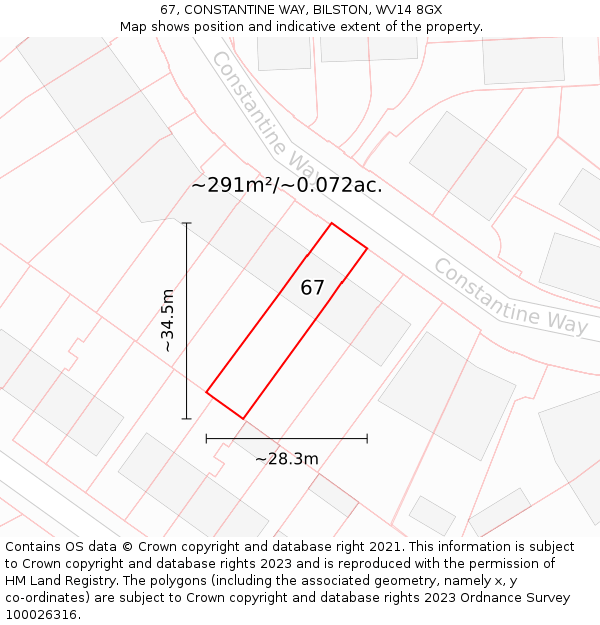 67, CONSTANTINE WAY, BILSTON, WV14 8GX: Plot and title map