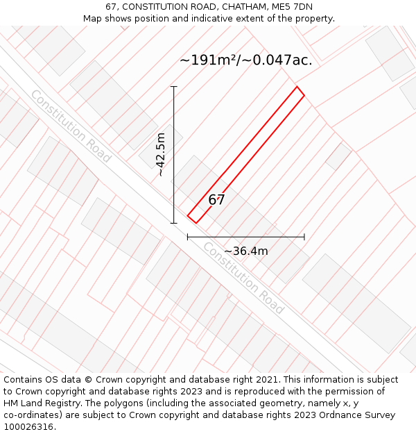67, CONSTITUTION ROAD, CHATHAM, ME5 7DN: Plot and title map