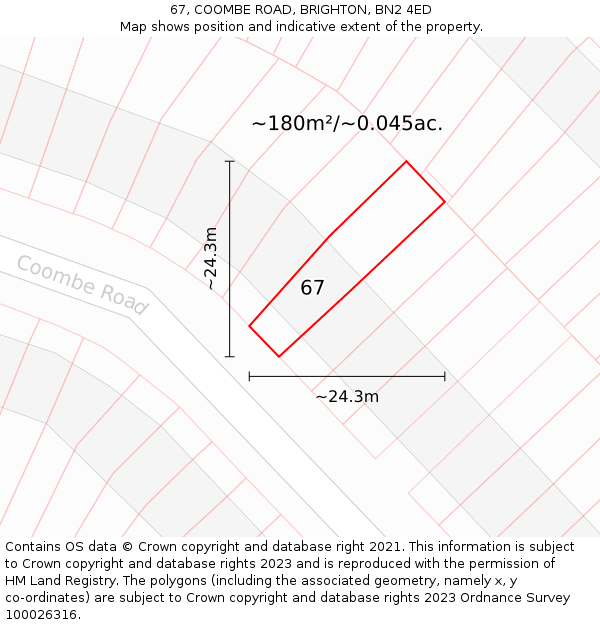 67, COOMBE ROAD, BRIGHTON, BN2 4ED: Plot and title map