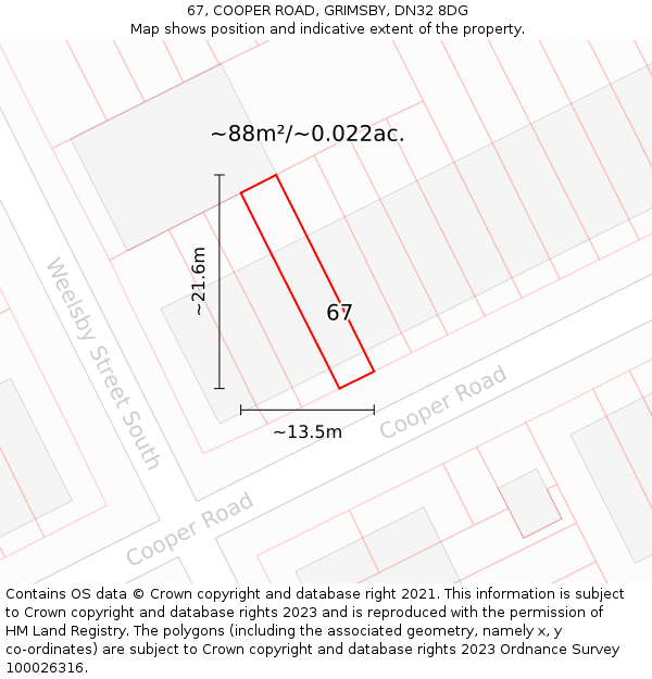 67, COOPER ROAD, GRIMSBY, DN32 8DG: Plot and title map