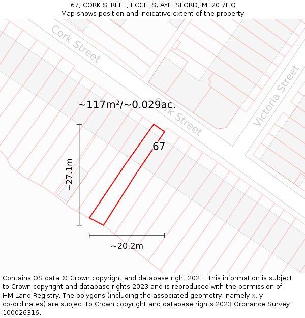 67, CORK STREET, ECCLES, AYLESFORD, ME20 7HQ: Plot and title map